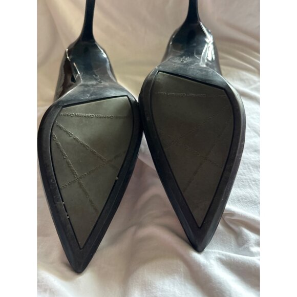 Black Patent Leather Pointed Toe Stiletto Heels Size 11 Calvin Klein Glossy - Picture 9 of 13